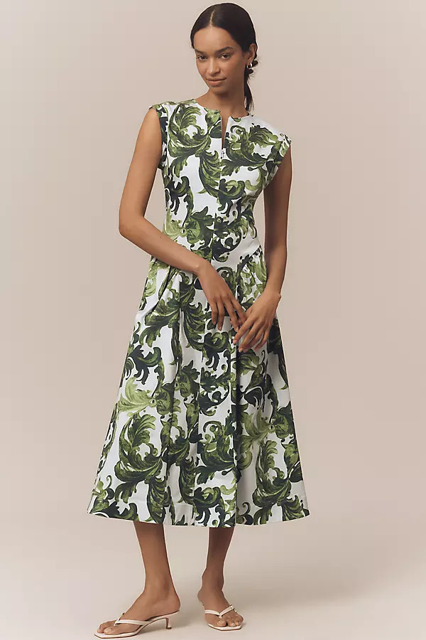 Cap-Sleeve Drop-Waist Midi Dress | Anthropologie (US)