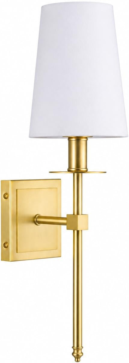 Linea di Liara Torcia Wall Sconce, Satin Gold, White Fabric Shade | Amazon (US)