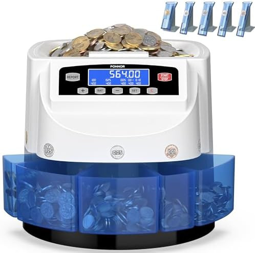 PONNOR Coin Counter Machine Sorter Change and Wrapper Roller Counting Organizer Sorts up to 300 C... | Amazon (US)