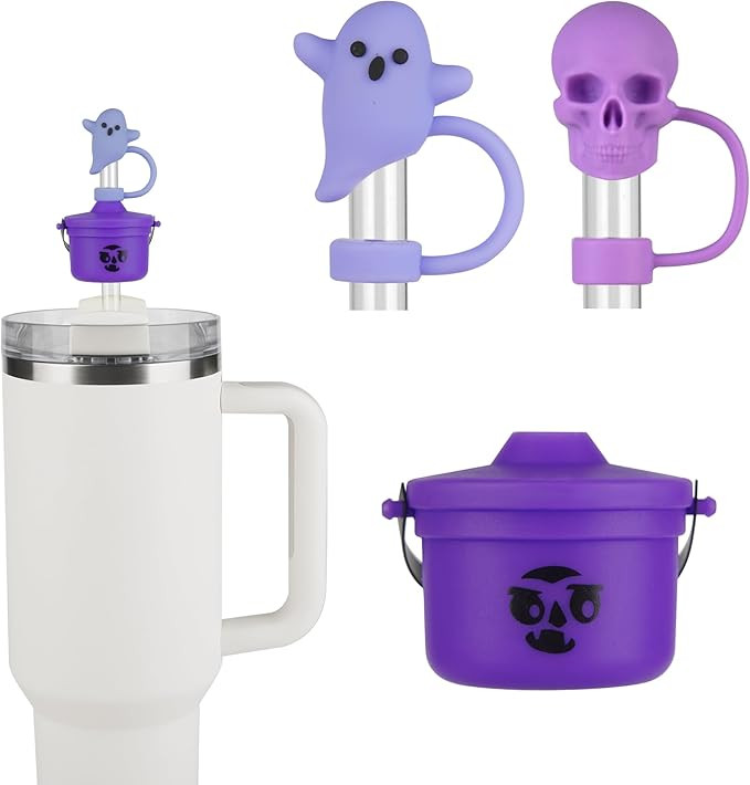 Funny Halloween Buckets Straw Covers for Stanley Cup - Cute Ghost Skull Toppers Compatible With 3... | Amazon (US)