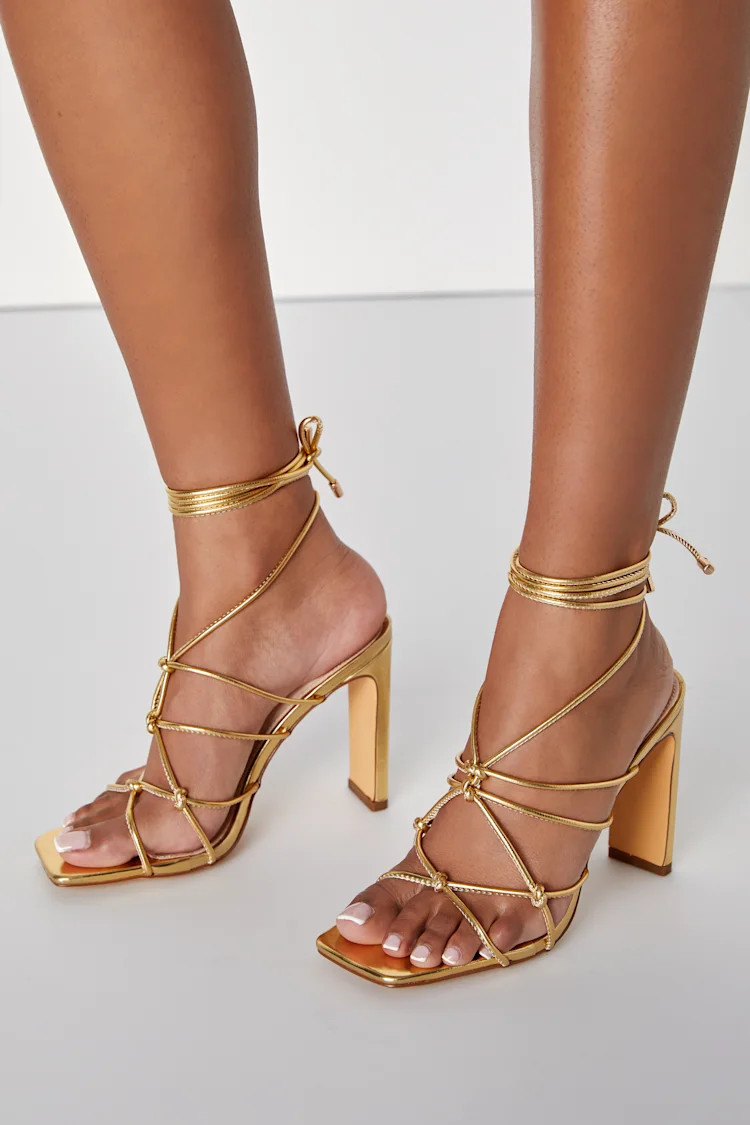 Rinay Gold Strappy Lace-Up High Heel Sandals | Lulus