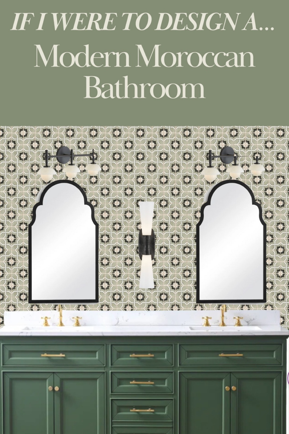 Bathroom design, vanity, vanity mirror, arched mirror, light fixture, tile, ceramic tile, decorative tile, Moroccan design, interior design, wall sconce

#LTKhome #LTKFind #LTKstyletip