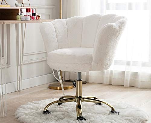 Kmax Office Desk Chair, Fur Makeup Arm Chair Gold Base, White | Amazon (US)