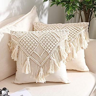 Throw Pillow Covers, Macrame Cushion Case, Woven Boho Cushion Cover for Bed Sofa Couch Bench Car ... | Amazon (US)