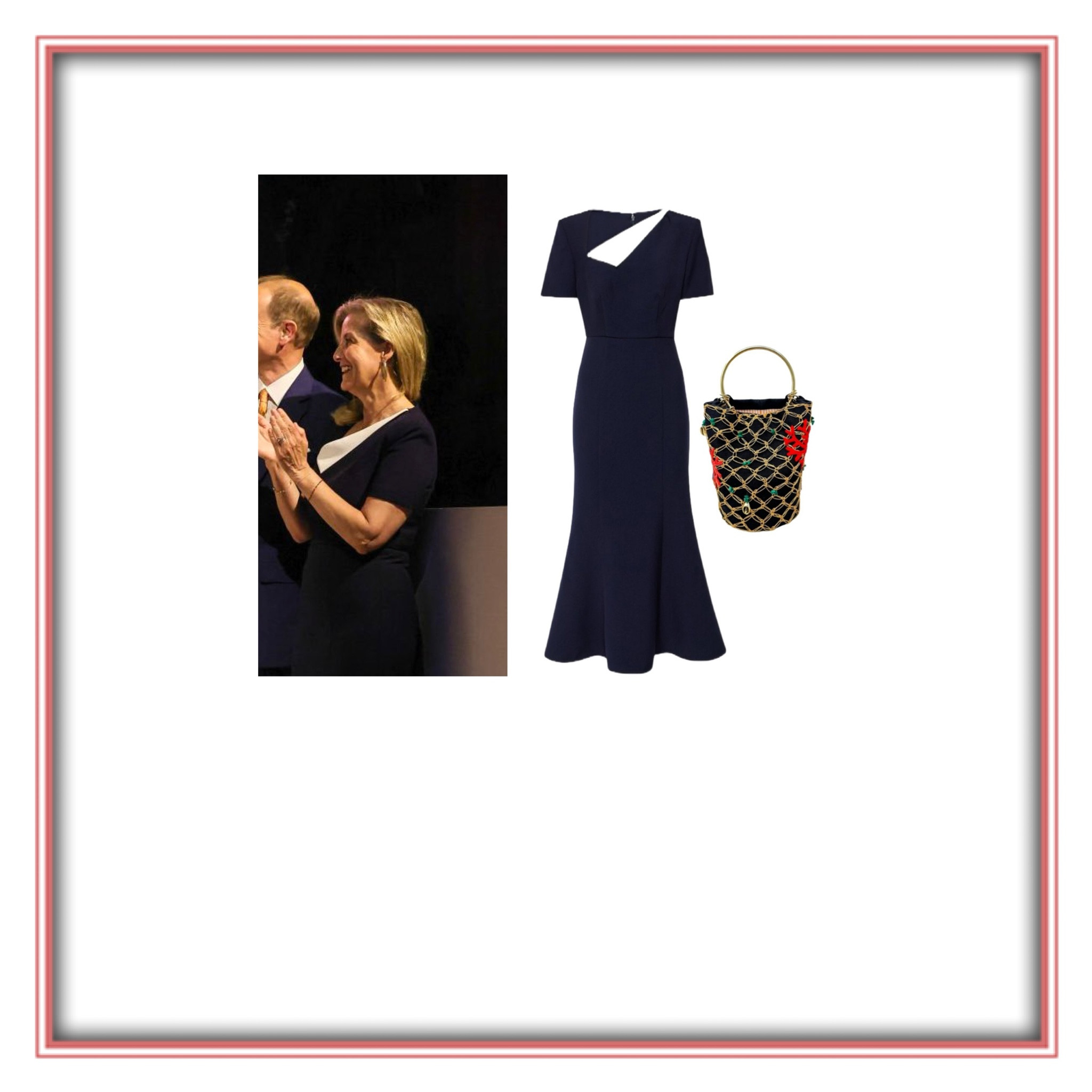 Duchess Sophie Wessex in Roland Mouret colorblock dress and Sophie hasburg handbag 