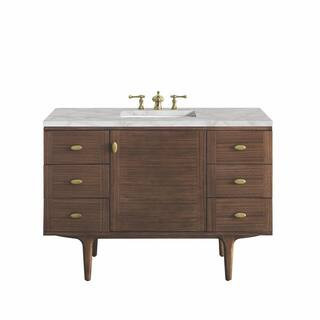 Amberly 48.0 in. W x 23.5 in. D x 34.7 in. H Single Bathroom Vanity Mid-Century Walnut and Victorian Silver Quartz Top | The Home Depot