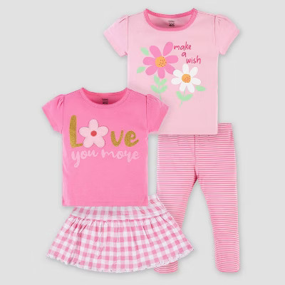 Gerber Baby 4pc Daisies Top and Bottom Set - Pink | Target