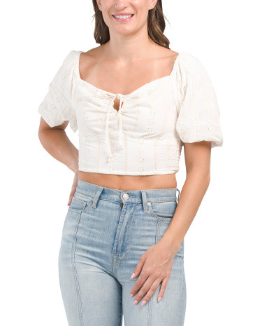 Puff Sleeve Floral Eyelet Top | TJ Maxx