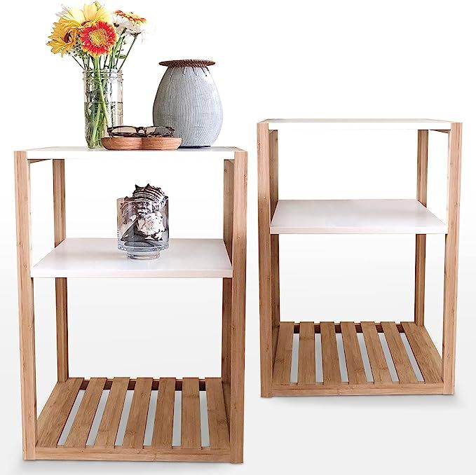 STNDRD. Modern Bamboo Nightstand - White Sustainable Bamboo Bedside Tables, Set of 2 (17" x 17" x... | Amazon (US)