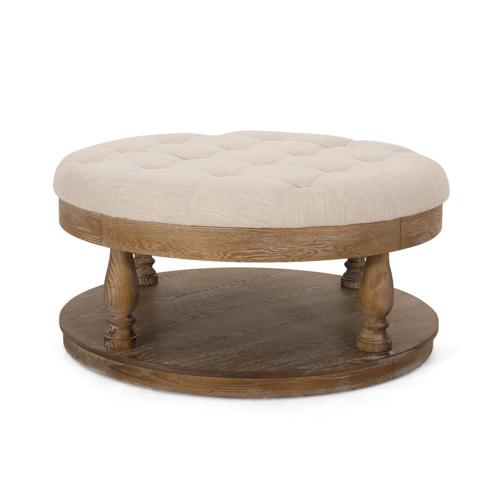 Hewlett Contemporary Fabric Round Ottoman Beige/Weathered - Christopher Knight Home | Target