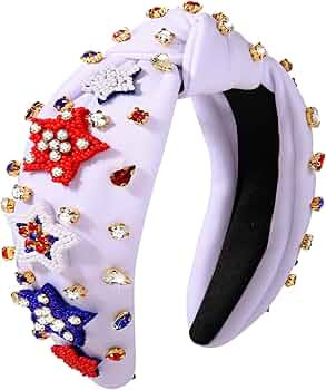 NVENF 4th of July Headbands, American Flag Star Headband Pearl Crystal Rhinestone Knotted Headban... | Amazon (US)