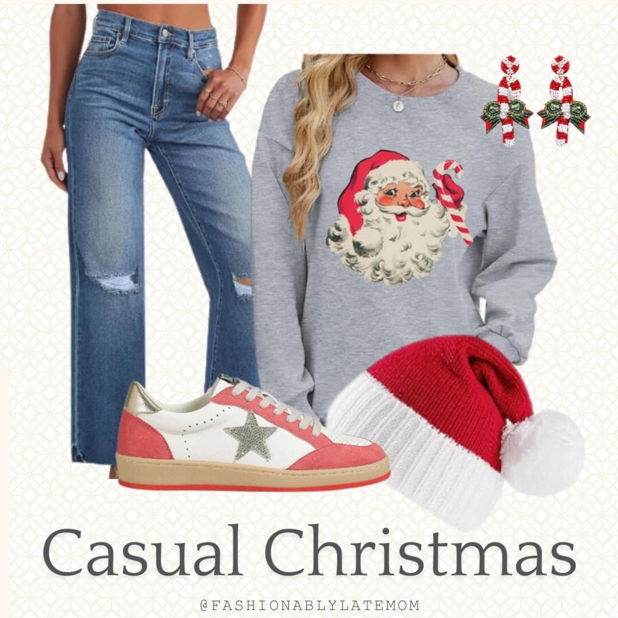 Casual Christmas outfit from Amazon.

Fashionably Late Mom
Outfit inspiration for Christmas.
Fun Christmas sweater