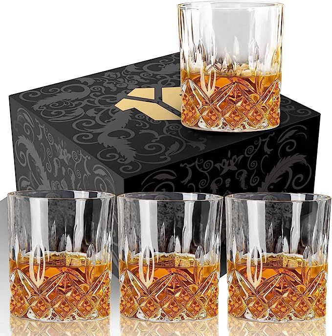OPAYLY Whiskey Glasses Set of 4, Rocks Glasses, 10 oz Old Fashioned Tumblers for Drinking Scotch ... | Amazon (US)
