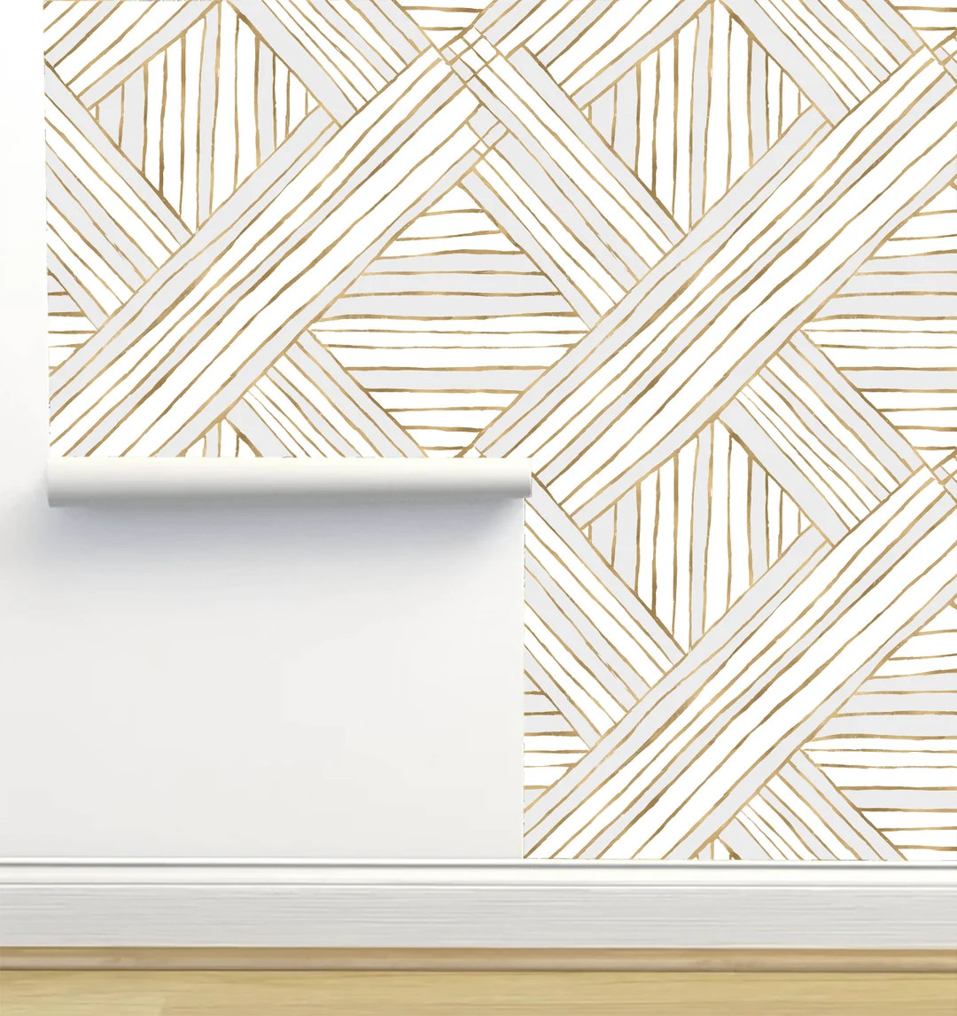 Diamond Stripe Gold Gray Peel & Stick Wallpaper by Crystal Walen Home Decor Wall Art Removable Wa... | Etsy (US)
