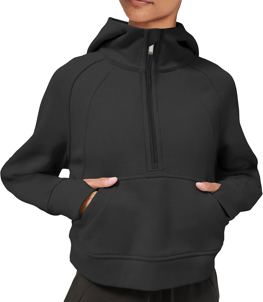 LASLULU Womens Hoodies Fleece Lined Collar Pullover 1/2 Zipper Sweatshirts Long Sleeve Crop Tops ... | Amazon (US)