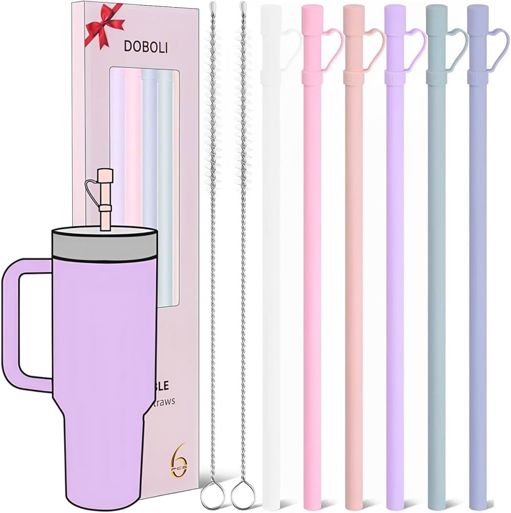 Doboli Replacement 12 inch Long Silicone Straw With Straw Cover - Stocking Stuffers for Adults Me... | Amazon (US)
