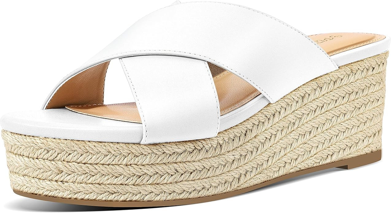 PIZZ ANNU Women's Misty Criss Cross Platform Wedge Sandals Open Toe Espadrille Heels Sandals for ... | Amazon (US)