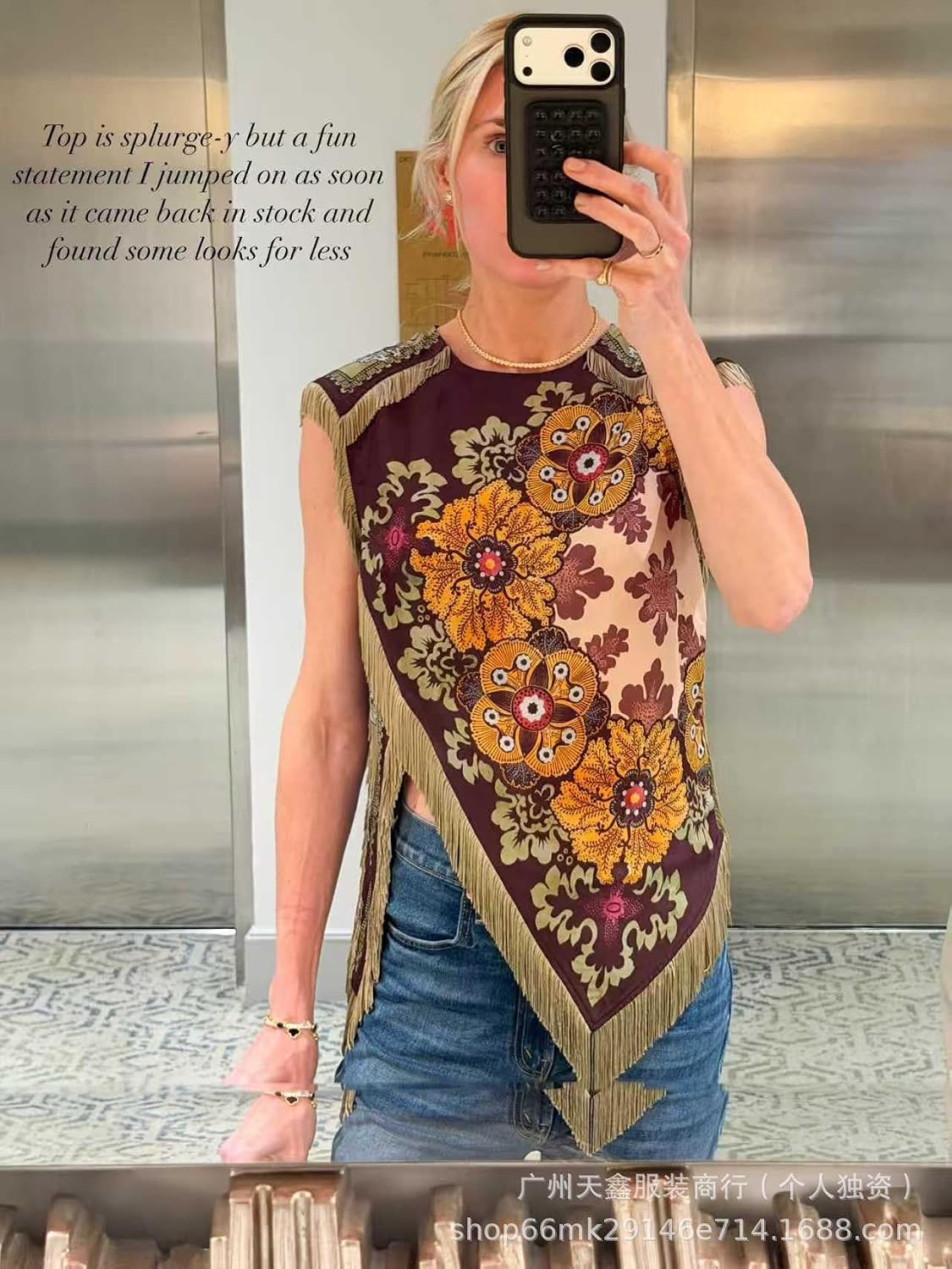 Women Vintage Floral Fringe Sleeveless Top, Asymmetric Hem Scarf Print Slim Crop Blouse | Amazon (US)