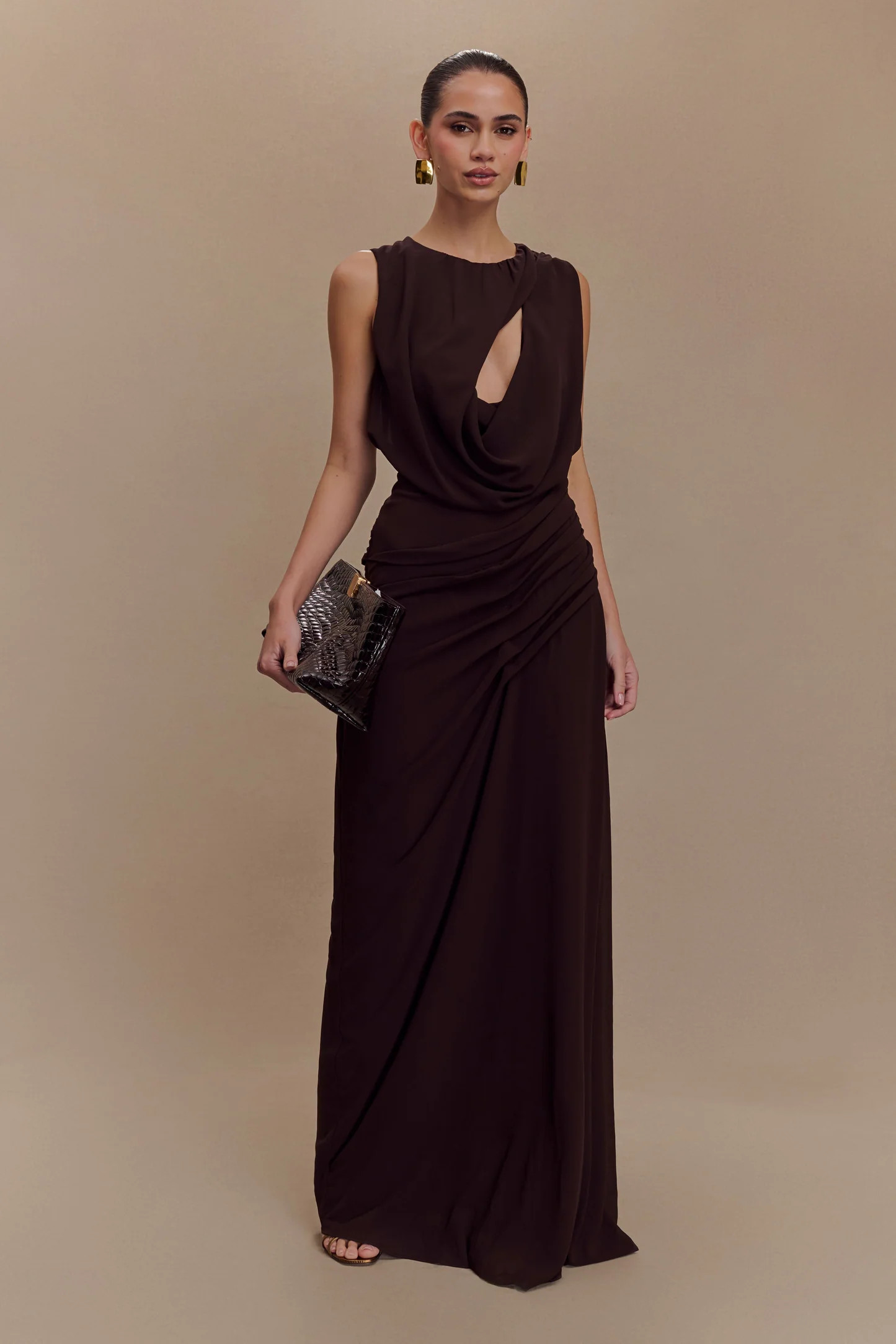 Chiffon Maxi Dress - Cacao Brown | MESHKI US