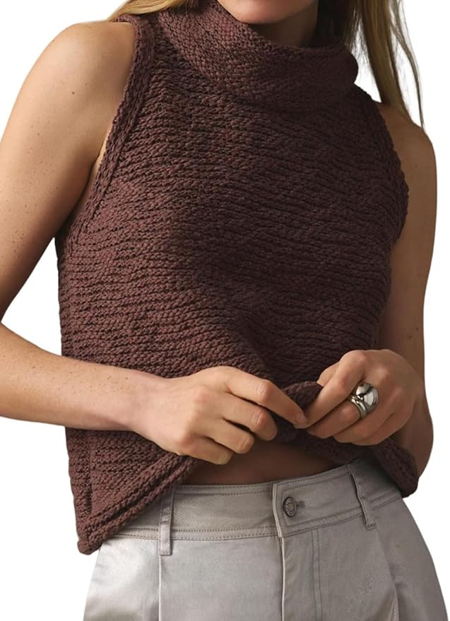 Women Sleeveless Sweater Vest Turtleneck Knitted Top Cowl Neck Casual Pullover Sweaters Tank Top | Amazon (US)
