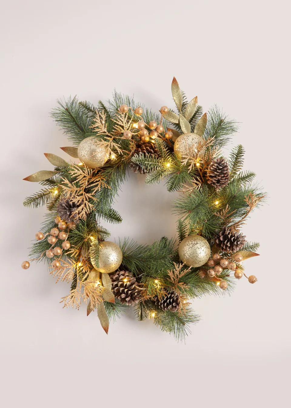 Gold LED Bauble Wreath (56cm x 56cm x 15cm) | Matalan (UK)