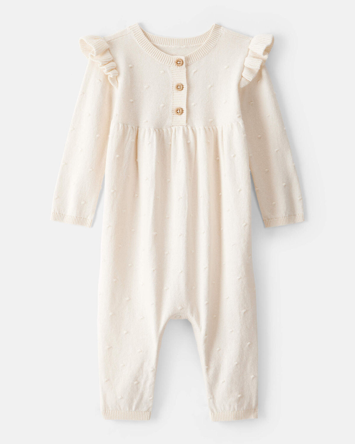 Baby Girl Cotton Long-Sleeve Jumpsuit - Ivory | Carter's Inc