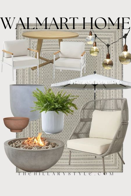 Walmart Home: Outdoor finds for the modern organic home at Walmart. Get everything you need for outdoor living this spring and summer from Walmart: egg chair, fire pit, outdoor rug, outdoor dining table, outdoor dining chairs, outdoor lights, umbrella, planters, faux cement planters. Outdoor living, deck furniture, patio furniture.

#LTKstyletip #LTKSeasonal #LTKhome