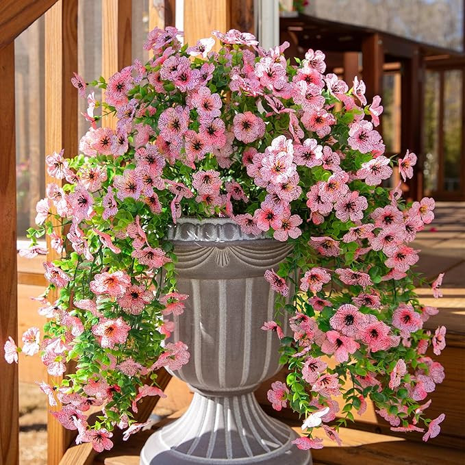 HyeFlora Artificial Flowers for Outdoors Decoration, 2Pcs Pink Fake Hanging Spring Summer Decor, ... | Amazon (US)