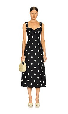 Zimmermann Crush Midi Dress in Black & Cream Dot from Revolve.com | Revolve Clothing (Global)