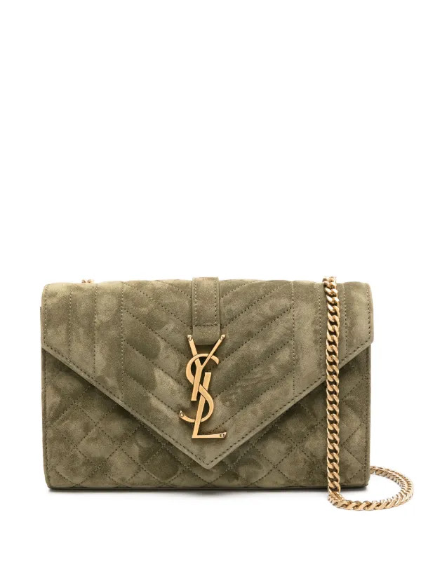 Saint Laurent Envelope Quilted Shoulder Bag | Green | FARFETCH UK | Farfetch Global