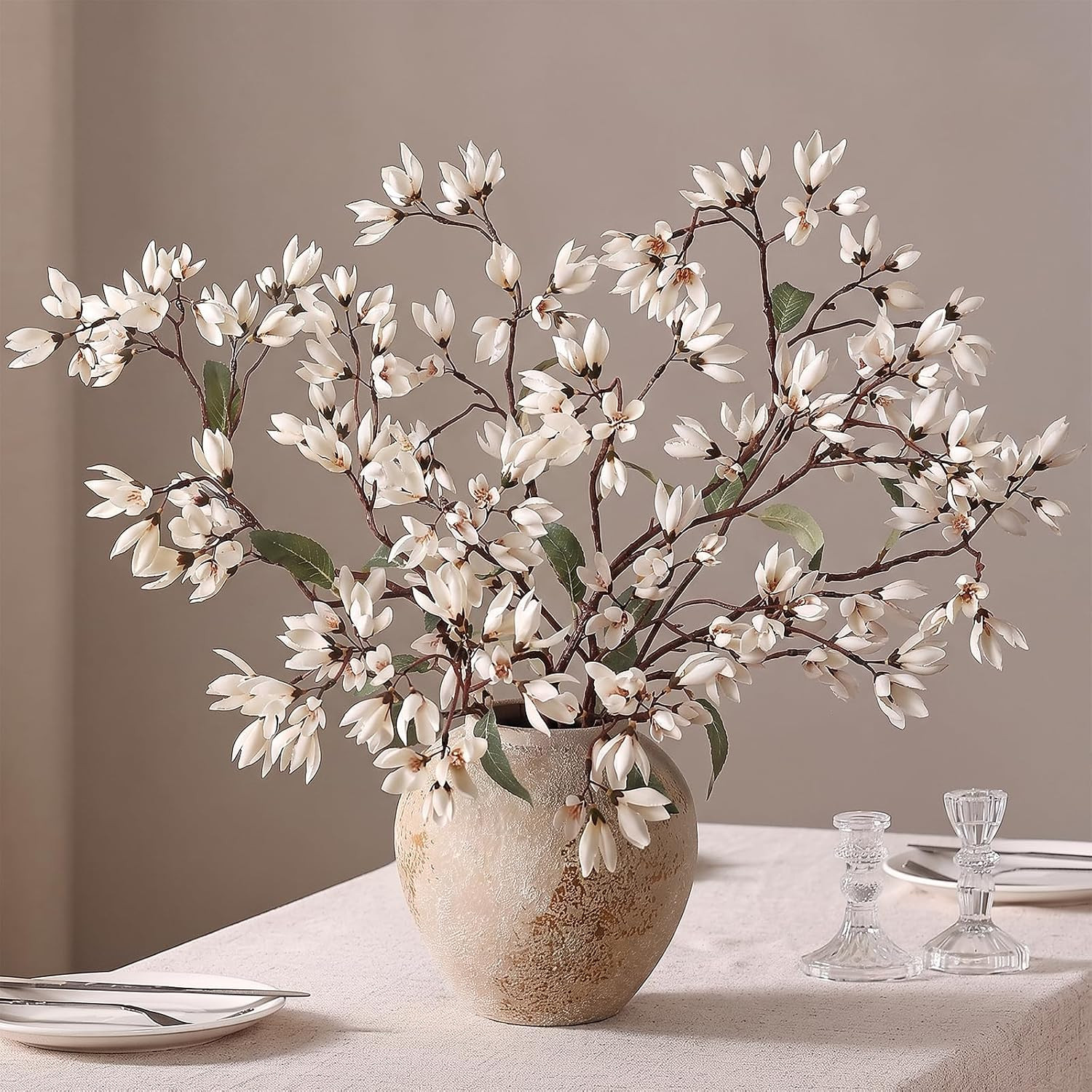YXZZWL 4Pcs 36" Fake Magnolia Champaca Silk Flower Stems for Vase (White) | Amazon (US)