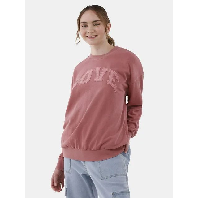 No Boundaries Washed Crewneck Sweatshirt, Women’s and Women’s Plus | Walmart (US)