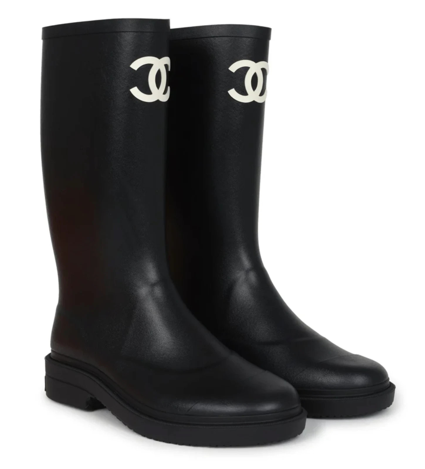 Chanel REV Black White Caoutchouc CC Logo High Pull On Rubber Rain Boots 40 | eBay | eBay US