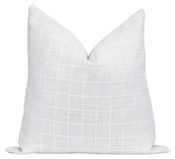 Harrison Snow Woven Off White Plaid Pillow | Land of Pillows