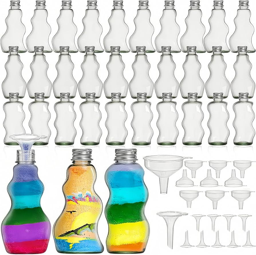 Tlence 30 Pack Sand Art Bottles with Lids, 2.5 oz Sand Decorative Container with Large Funnels Sm... | Amazon (US)