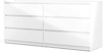 Pemberly Row Modern Contemporary 6 Drawer Wide Double Bedroom Dresser in White High Gloss | Amazon (US)