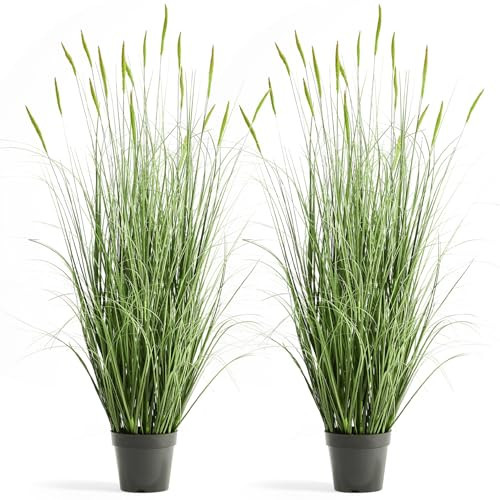 Faux 4ft 2-Pack Horsetail Reed Grass with Green Spikes, 48in Tall Indoor Outdoor Fake Grass in Pot, Home Office Decorative Artificial Plant & Greenery, Wedding Decor Bristlegrass | Amazon (US)