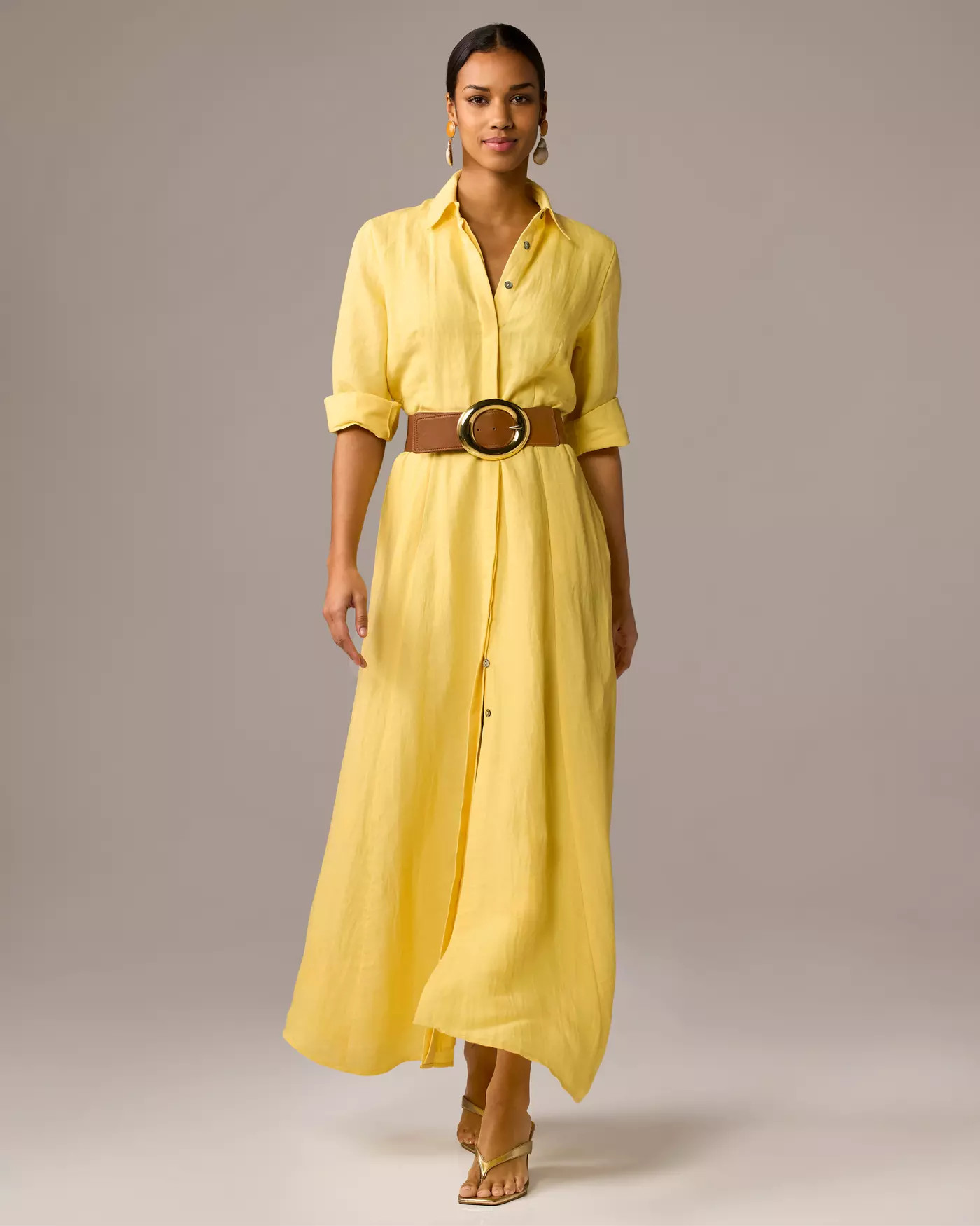 Linen Three Quarter Sleeve Maxi Shirt Dress - Navy | Boston Proper | Boston Proper