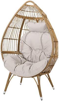 Christopher Knight Home Aimee Outdoor Wicker Teardrop Chair with Cushion, Beige and Light Brown | Amazon (US)