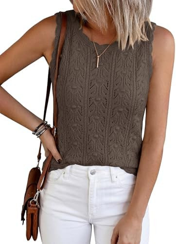 BTFBM Crochet Tank Tops for Women Hollow Out Sleeveless Loose Sweater Vest Top Summer Spring 2026... | Amazon (US)