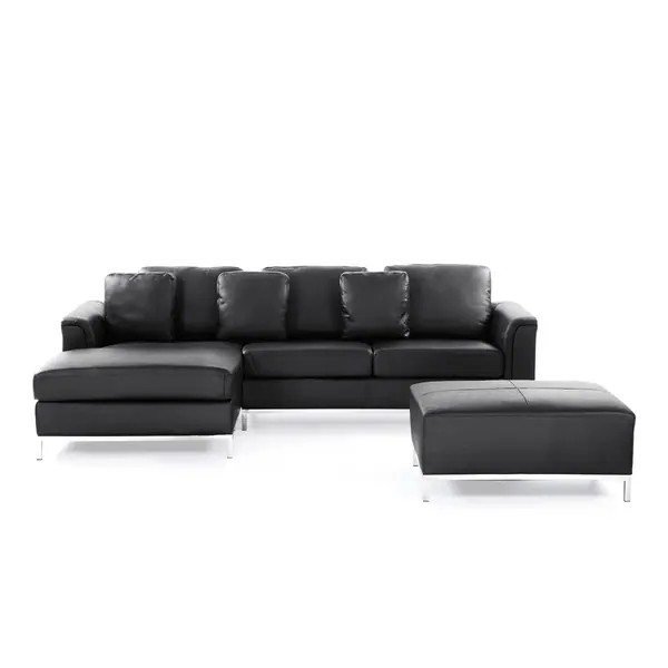 Velago OLLON Black Modern Sectional Leather Sofa with Ottoman | Bed Bath & Beyond