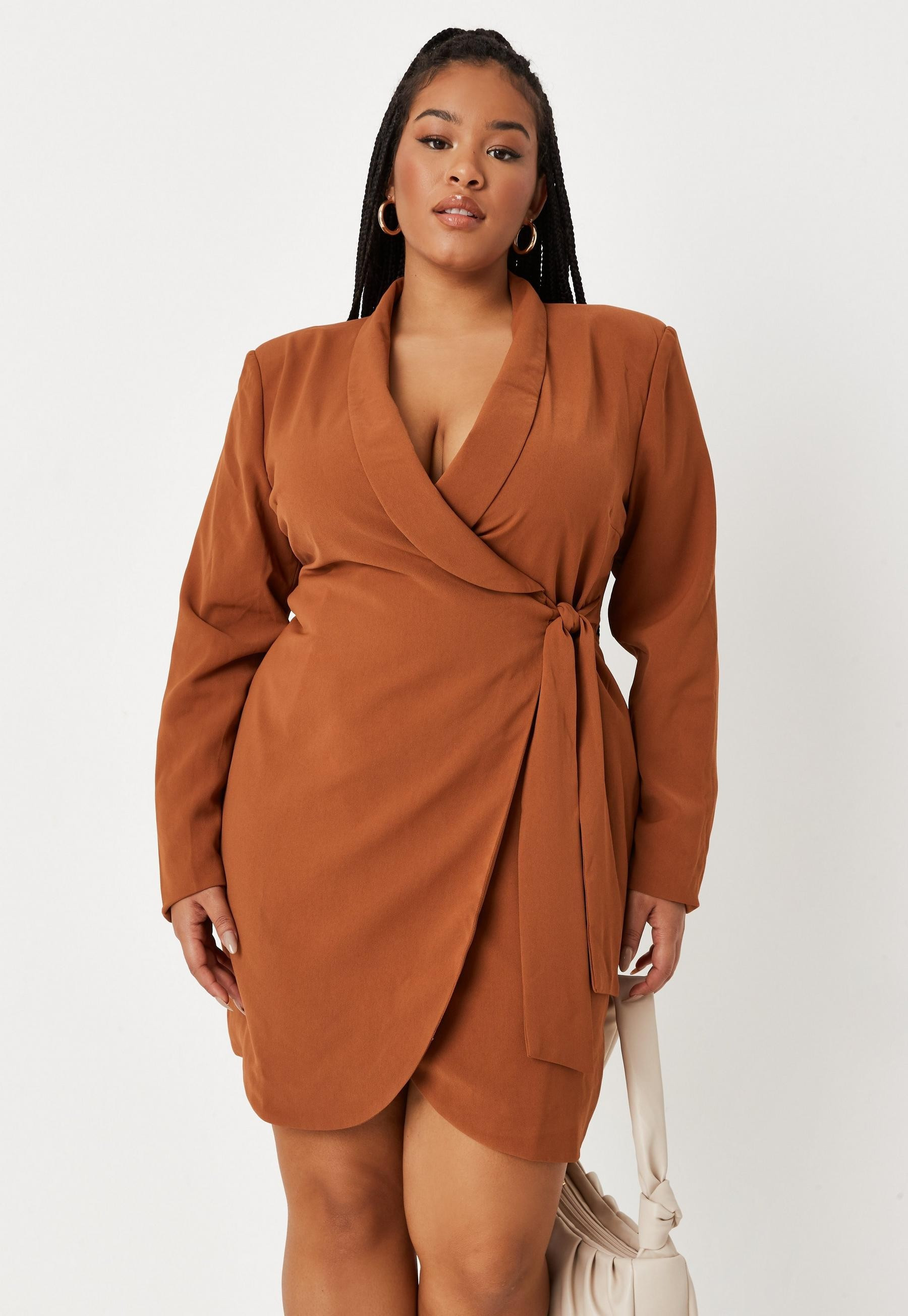 Missguided - Plus Size Rust Tie Side Blazer Dress | Missguided (US & CA)