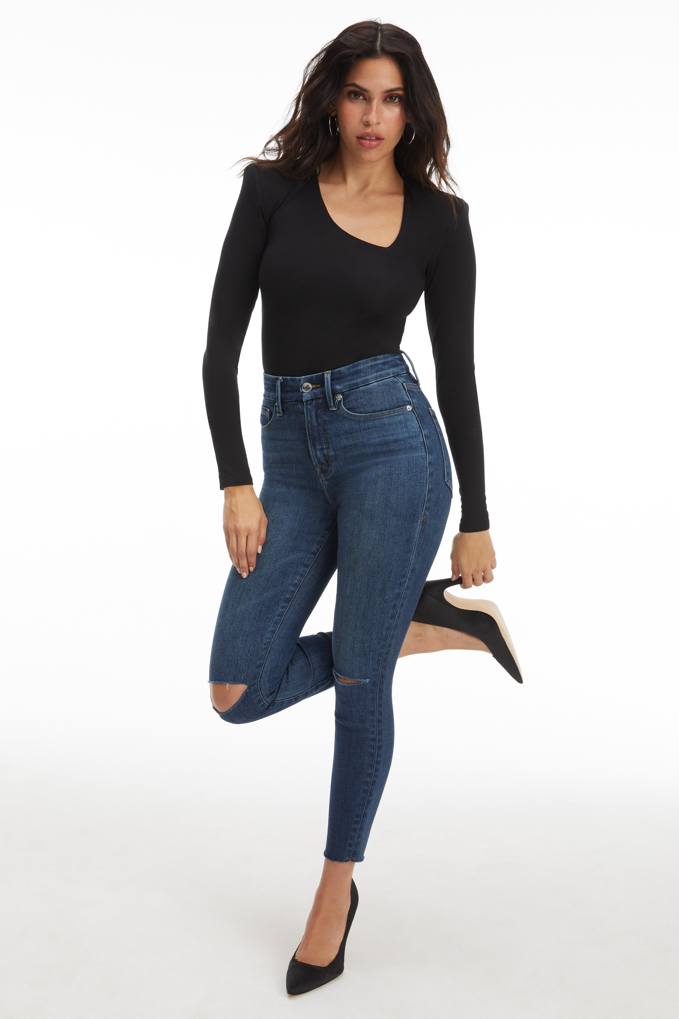 GOOD WAIST CROP RAW EDGE | BLUE676 | Good American