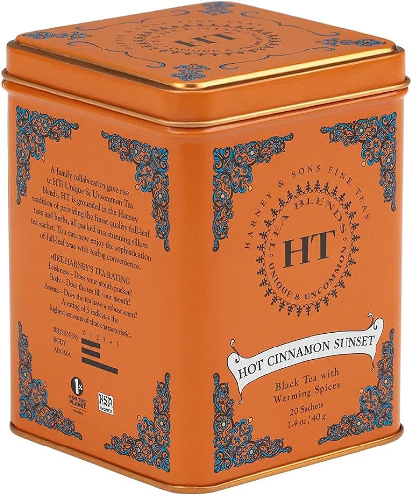 Harney & Sons Caffeinated Hot Cinnamon Sunset Black Tea with Orange and Cloves Tin 20 Sachets | Amazon (US)