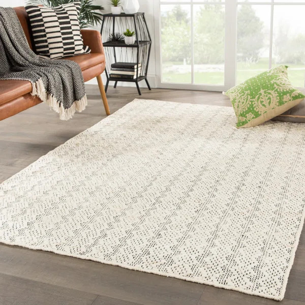 New Fairfield Geometric Hand-Knotted Area Rug in Ivory/Black | Wayfair North America