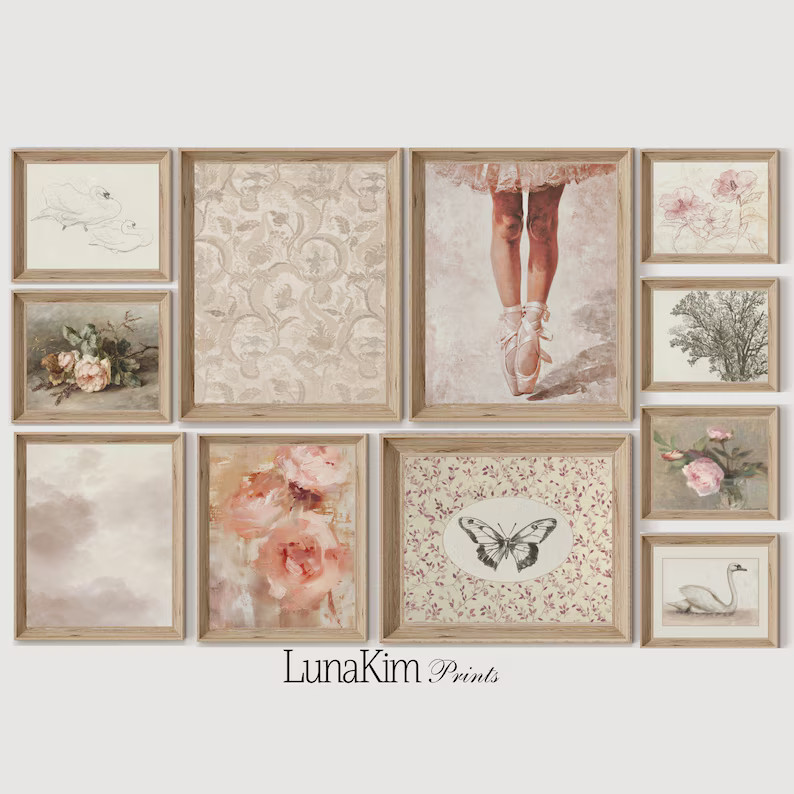 Soft Pink Vintage Neutral Nursery Gallery Wall Set of 11 Prints Rose Gift for Baby Digital Downlo... | Etsy (US)