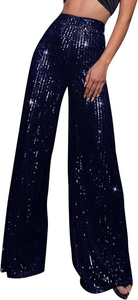 Sequin Pant for Women Elastic High Waisted Pull On Flare Bottoms Party Club Night Out Dance Stret... | Amazon (US)