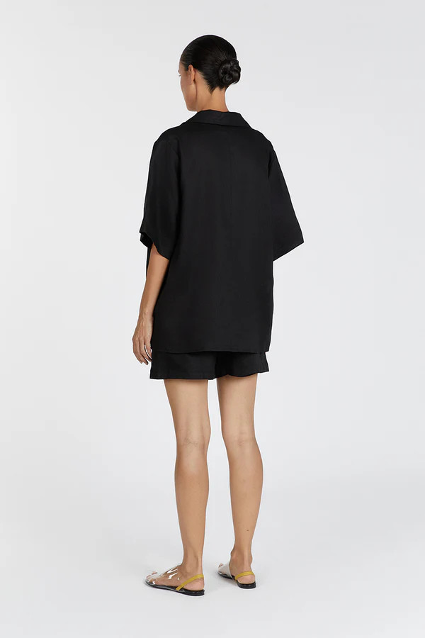 EMELIA BLACK LINEN WRAP SHIRT | DISSH