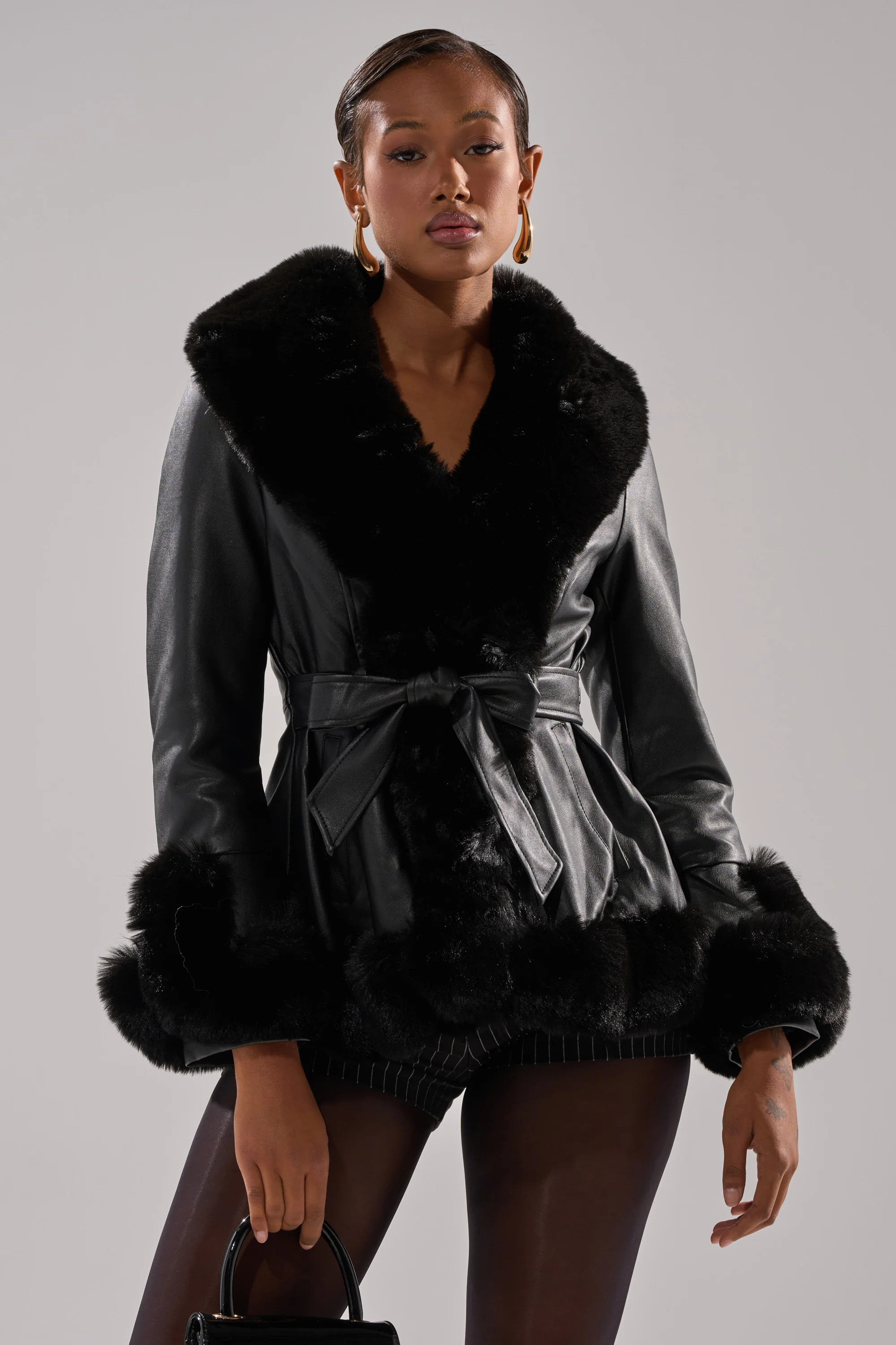 KENZY FUR TRIM PEPLUM MOTO IN BLACK | AKIRA