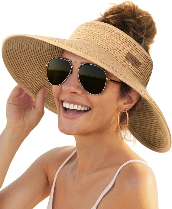 FURTALK Sun Hats for Women Wide Brim Beach Hat Straw Visor Ponytail Summer UV Packable Foldable B... | Amazon (US)